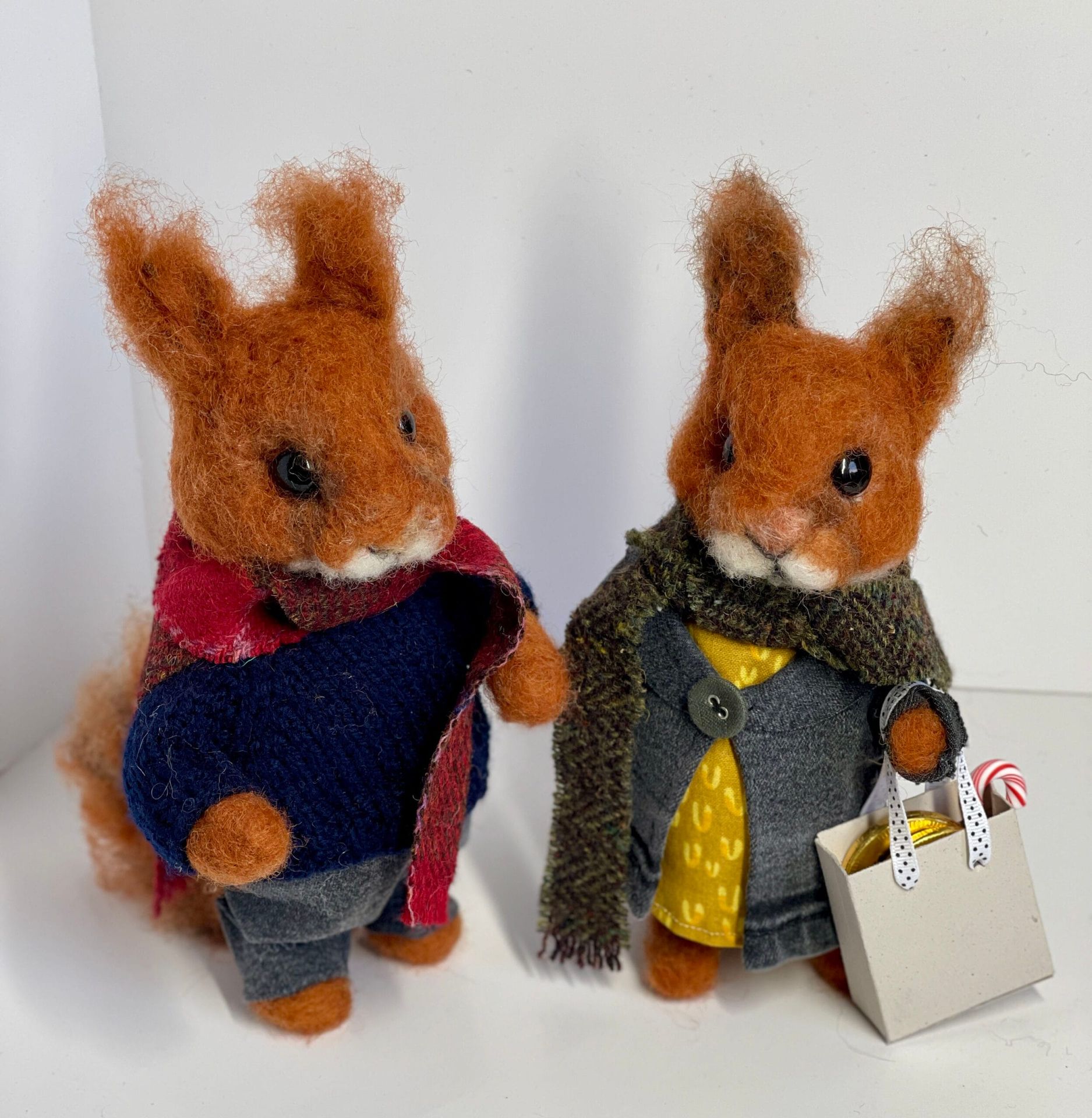 3D Pet Portrait of two red squirrels in felt