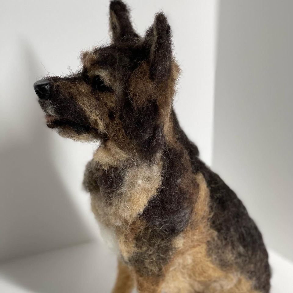 3D Pet Portrait of a German Shepherd in felt