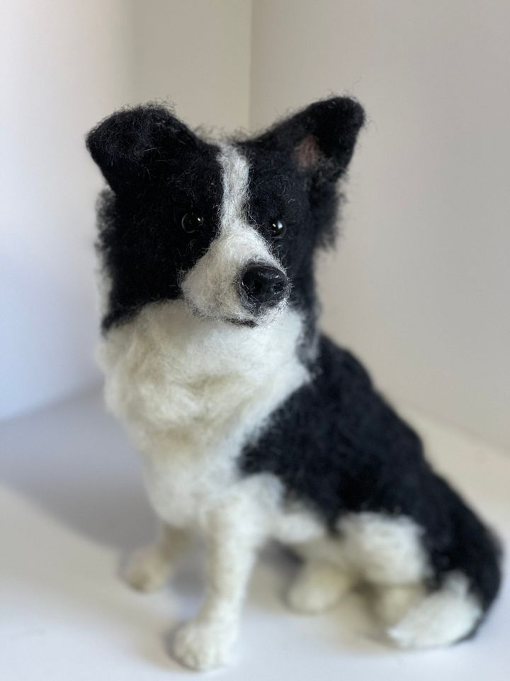 3D Pet Portrait of a Border Collie in felt