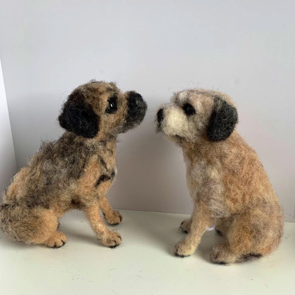 3D Pet Portrait of two brown dogs in felt
