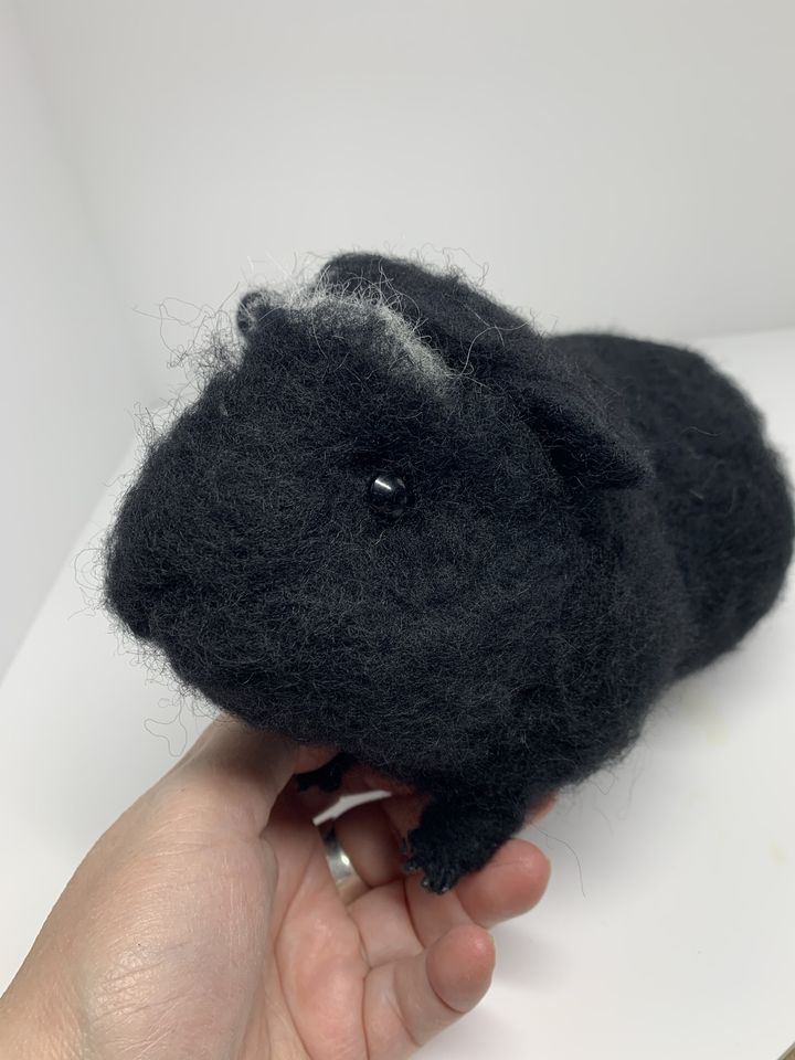 3D Pet Portrait of a black guinea pig in felt