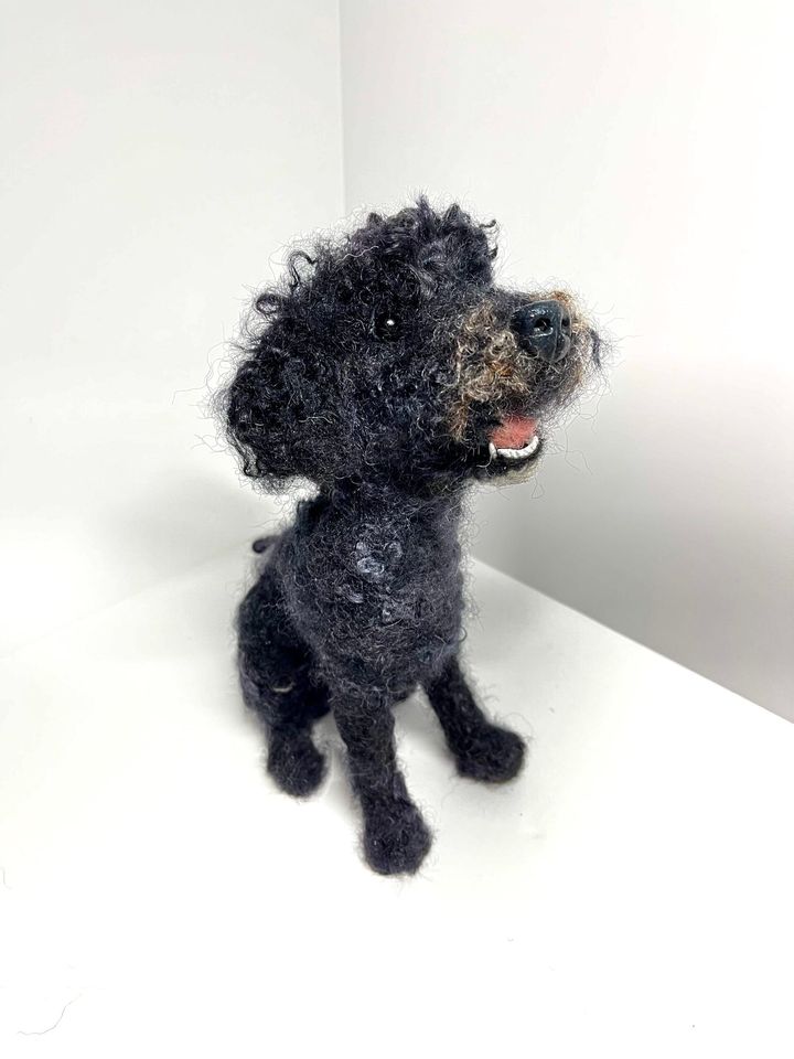 3D Pet Portrait of a black dog in felt