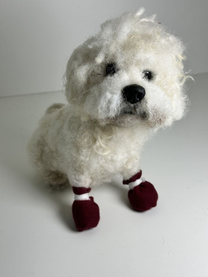 3D Pet Portrait of a white dog in felt