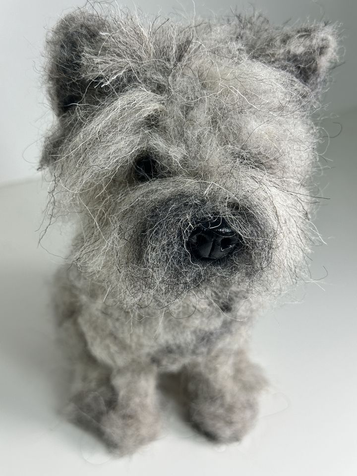 3D Pet Portrait of a grey dog in felt