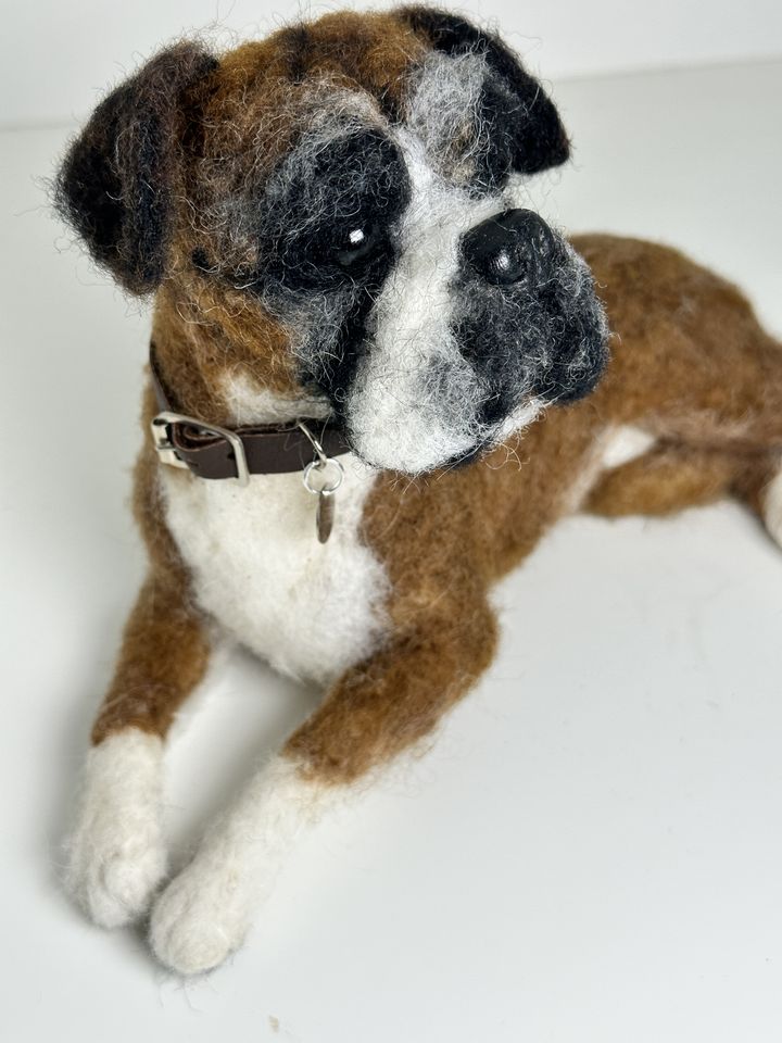 3D Pet Portrait of a Boxer dog in felt