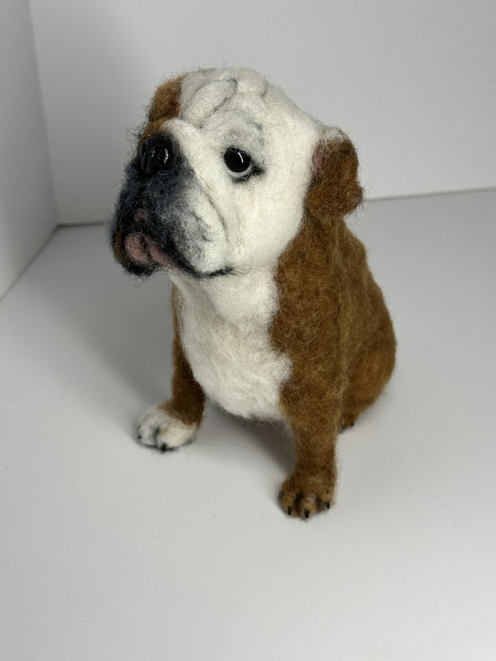 3D Pet Portrait of a Bulldog in felt