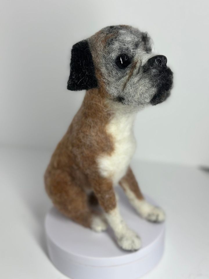 3D Pet Portrait of a Boxer dog in felt