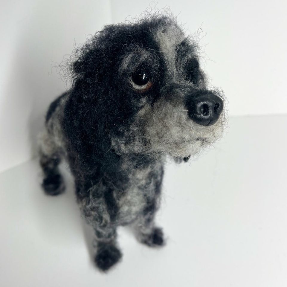 3D Pet Portrait of a grey dog in felt