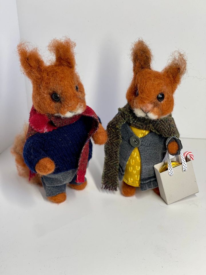 3D Pet Portrait of two squirrels in felt