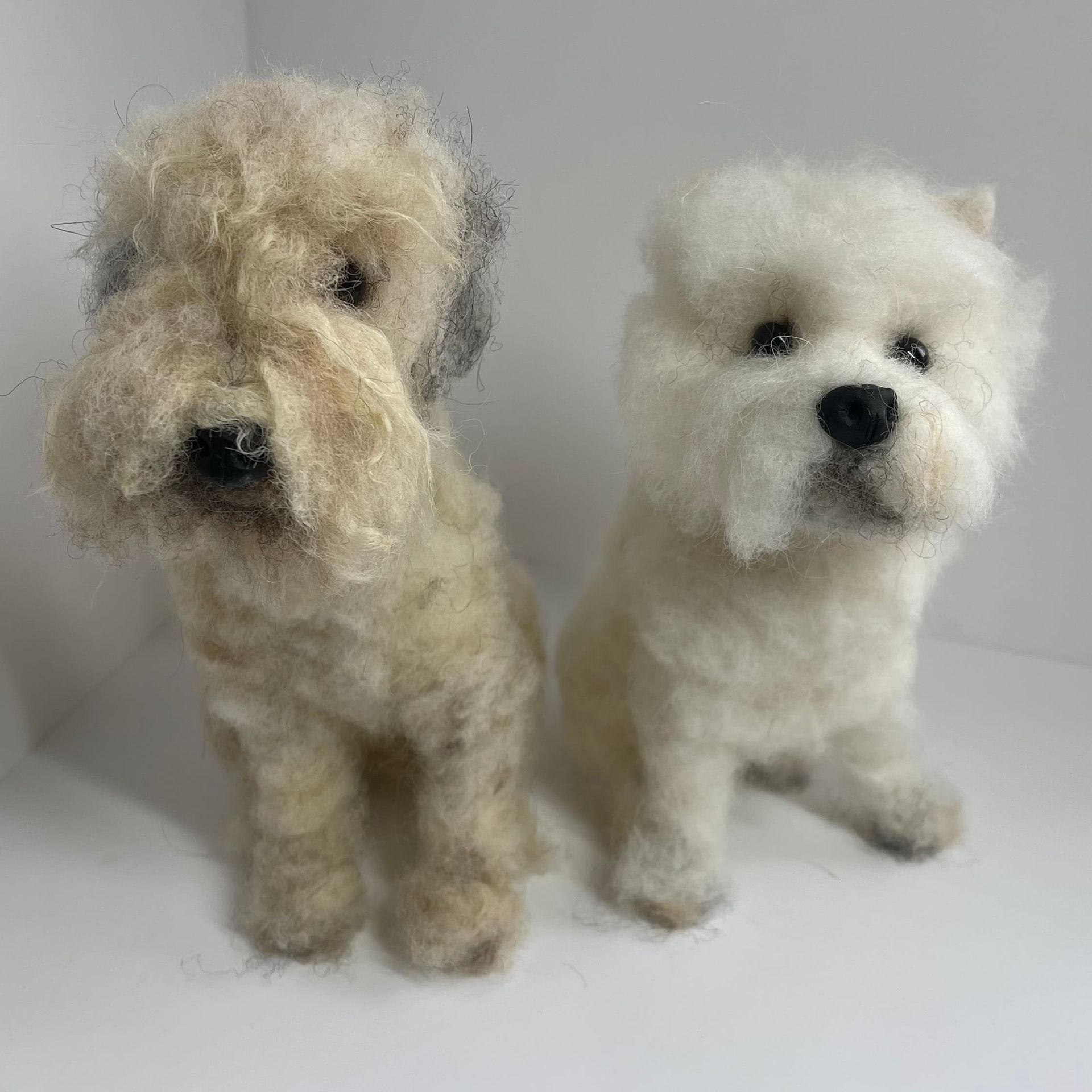 3D Pet Portrait of two white dogs in felt