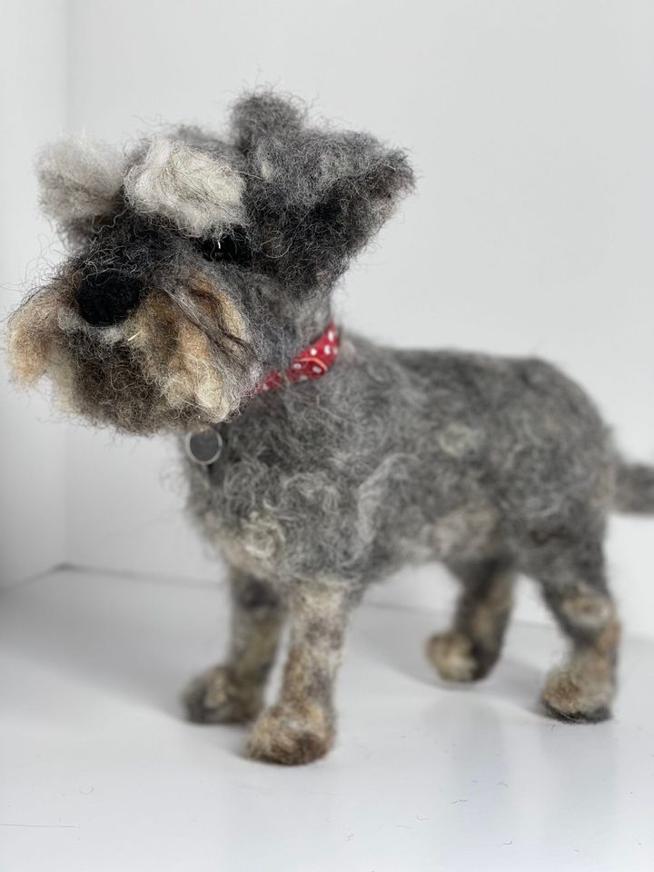 3D Pet Portrait of a miniature schnauzer dog in felt